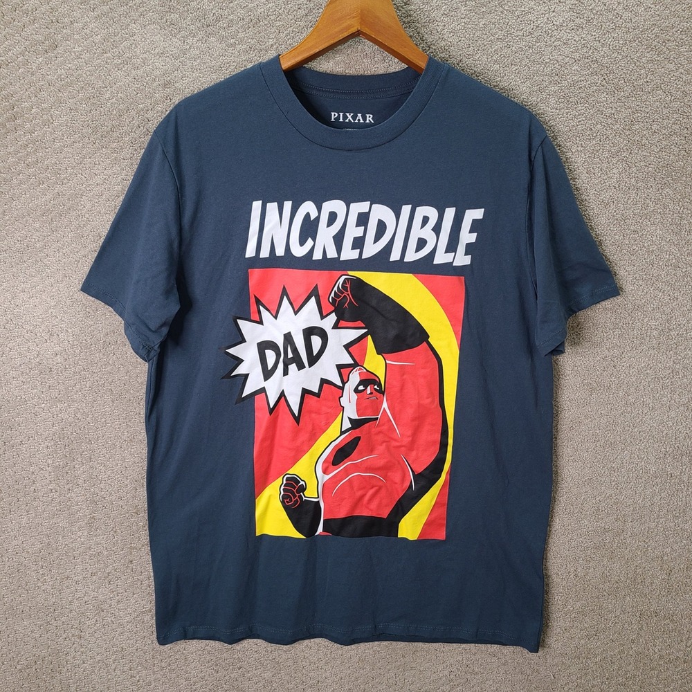 Pixar Shirt Mens XL Blue Graphic T-Shirt Incredible Dad Short Sleeve Cotton